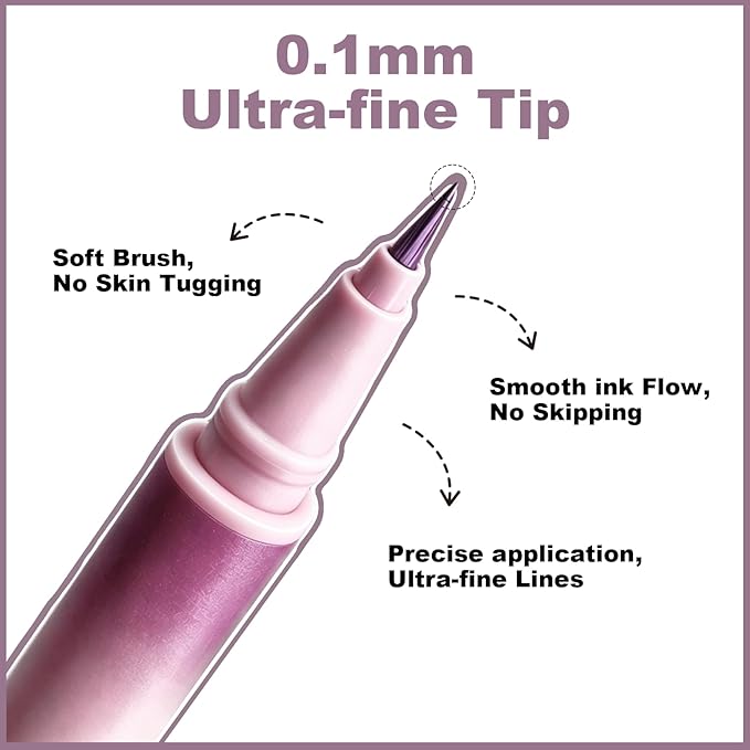 Ultra Fine Liquid Eyeliner Pen, Plum Purple - Formula for Mature Women, Slim Precision Tip for Winged & Inner Corner, Waterproof Smudge-Proof, Quick-Drying & Long-Lasting-#01 TARO PURPLE