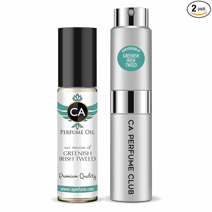 CA Perfume Duo Impression of Greenish Irish Tweed For Men Perfume Layering Set Mens Cologne Long Lasting Travel Size EDP + Body Oil Roll-On Bottle 0.27 Fl Oz+0.33 Fl Oz
