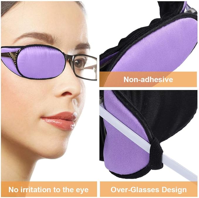 eZAKKA Eye Patches for Adults Kids Eye Patch for Glasses Silk Patch for Lazy Eye Amblyopia Strabismus and After Surgery (Purple + Pink)