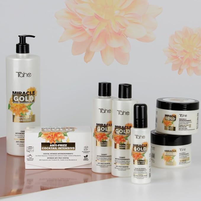 Tahe Miracle Gold Anti-Frizz Mask for Thick Hair with Keratin, Argan Oil, and Chamomile Extract, 1000ml