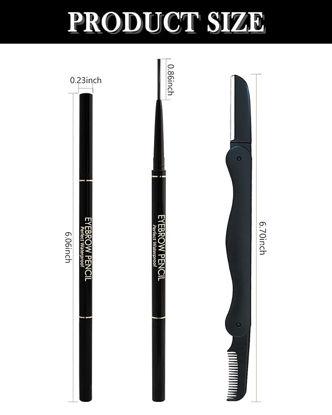 Brown Eye Brow Pencils for Women, 6Pcs Waterproof Eyebrow Pencil Set, Ultra Fine Tip for Perfect Eye Liner Brows, Long Lasting Makeup Professional Shaping & Filling Brow Gel Pen with Eyebrow Razor-03