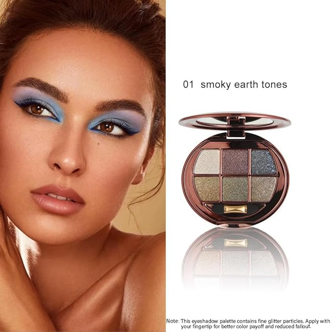 6 Color Glitter Eyeshadow Palette, Smokey Eye Shimmer Eyeshadow, Gold Bronze Black Metallic Eye Shadow, High Shine Sparkle Makeup, Smooth Blendable Long Lasting for Party Night Glam Look 01