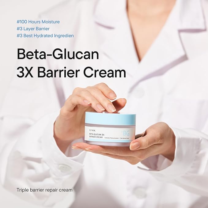 IUNIK Beta-Glucan Non-Sticky Deep Moisture Hydration 3x Barrier Cream Day&Night Moisturizer Quick Absorption Barrier Strengthening for Sensitive Dry Skin with Shea Butter Panthenol Korean Skincare