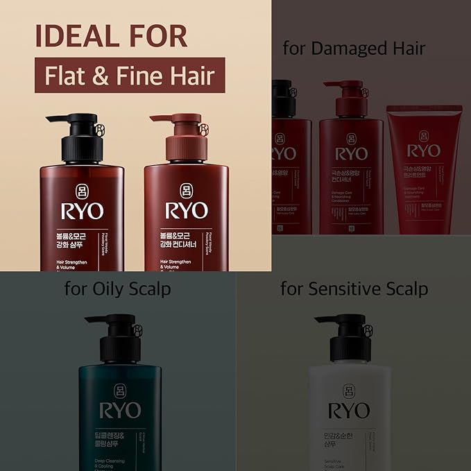 RYO Strengthen & Volume Shampoo with Korean Ginseng & Caffeine - Volumizing and Revitalizing for Fine Hair, Anti Loss Care, Strengthening hair roots, 16 Fl Oz.