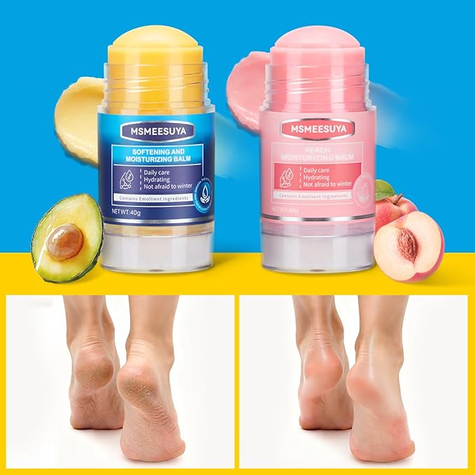 Peach Foot Cream Stick for Dry Cracked Heels and Feet, Moisturizing Heel Balm Stick, Softening Foot Care for Rough Skin, Callus & Dryness, Peach Hydration, 2-Pack