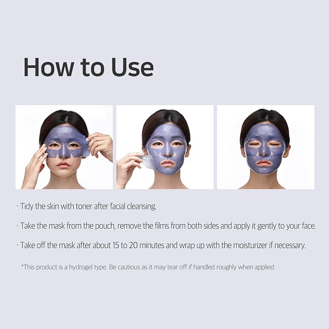 Petitfee Agave Cooling Hydrogel Face Mask 5ea - Quick Calming Facial Mask with Blue Energy Complex, Agave, Blueberry, Eggplant, Caffeine Extracts, Moisturizing, Soothing Care