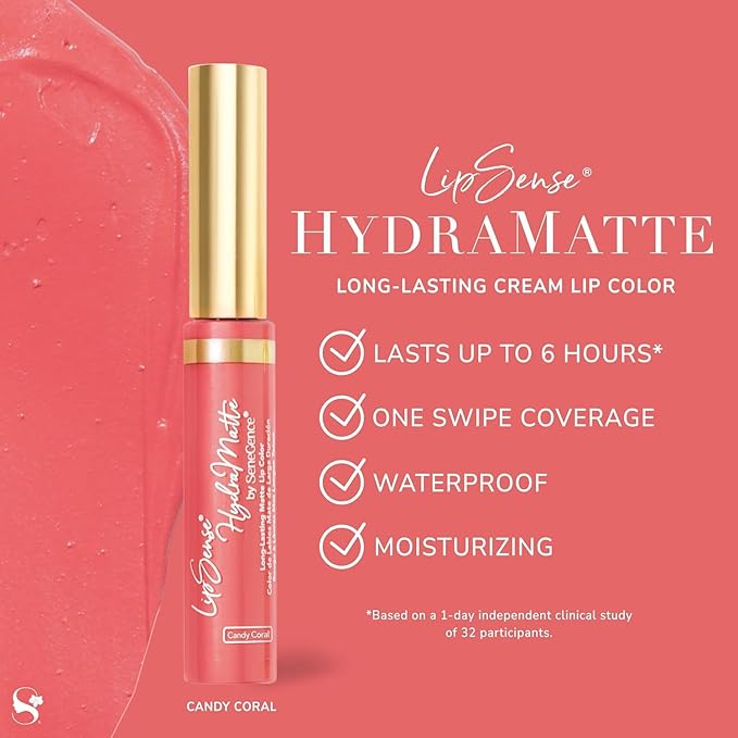 SeneGence LipSense HydraMatte Long-Lasting Liquid Lipstick – Candy Coral, 0.25 Fl Oz. Up to 6-Hour Wear. Waterproof. Transfer-Proof Cream-to-Matte. Hydrating. Vegan. Alcohol-Free.