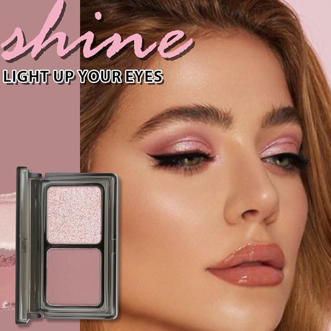 Mauve Champagne Two Color Matte Shimmer Glitter Eyeshadow Palette,Eye Shadow Powder Professional Long-Lasting Waterproof Makeup Palette,Easy-To-Apply and Compact for Travel,Vegan & Cruelty-Free
