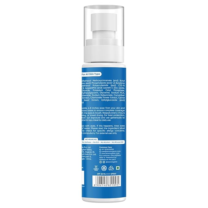 Aravi Organic Dual Mineral Sunscreen Spray SPF 50 | In-VivoTested | Broad Spectrum Protection | Fast Absorbing & Lightweight, Face and Body Sunscreen | Zinc Oxide & Titanium Dioxide - 3.38 FL Oz