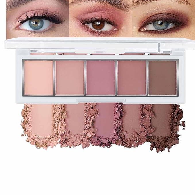 5 Color Matte Rose Nude Eyeshadow Palette, Dusty Rose Mauve Pink Cocoa Brown Neutral Shades, Highly Pigmented Blendable Long Lasting for Daily Natural Makeup, Soft Glam & Mature Eyes, Sombra de Ojos 4
