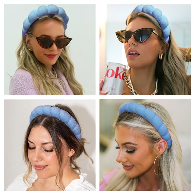 AOENJIE Spa Headbands for Washing Face or Makeup, Sponge Bubble Skincare Headbands, Puffy Terry Cloth Hairband for Women, Skin Care Makeup Headwear Hair Accessories for Girls(Dark blue)