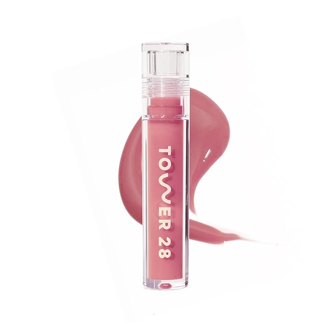 Tower 28 ShineOn Lip Gloss Jelly - Hydrating Tinted Lip Balm + Milky Gloss for Sensitive Lips - Non-Sticky + High-Shine Jelly Formula with Nourishing Oil Blend - Pistachio - Nude Pink (0.13)