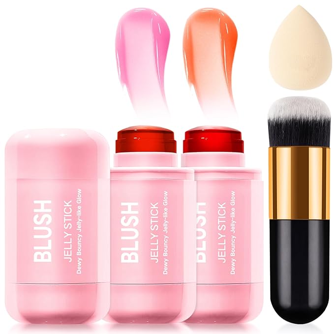 2 Pcs Jelly Blush Contour Stick for Cheeks Eyes Lips Lightweight Dewy Finish Blush Stick Waterproof Long Lasting Contour Trio Wand Face Makeup Set for Wome (2PCSB（3+4）)
