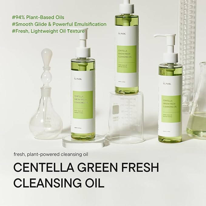 IUNIK Centella Green Fresh Cleansing Oil – Centella Asiatica Gentle Oil Cleanser for Pore & Sebum Control, Makeup & Sunscreen Removal, Korean Skincare, 200ml / 6.7 fl oz