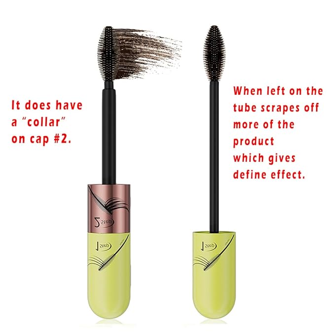 Double Effect Mascara for Older Women with Mature Eyes Thin Lashes, Magic Cap Volumizing & Defining 2-in-1 Waterproof Eyelash Makeup (Brown)