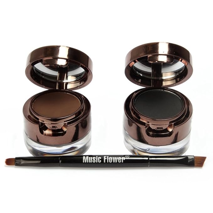 UCANBE 4 in 1 Black Brown Eyeliner Gel and Eyebrow Powder Makup Set Professional Water-proof Long Lasting Eye Liner Brow Kit with Double Ended Brush