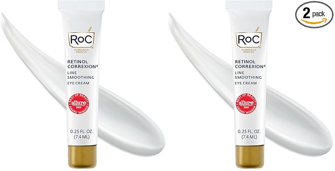 RoC Retinol Correxion Eye Cream Mini for Dark Circles & Puffiness,Daily Wrinkle Cream,Anti Aging Line Smoothing Skin Care Treatment,.25 Ounces,(Pack of 2)