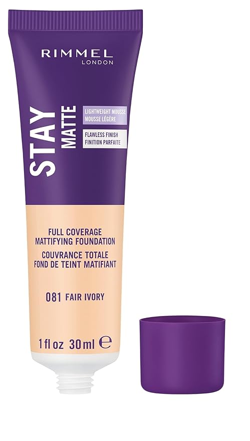 Rimmel London Stay Matte Liquid Mousse - 081 Fair Ivory - Foundation, Lightweight, Shine Control, Oil-Free, 1oz (Pack of 2)