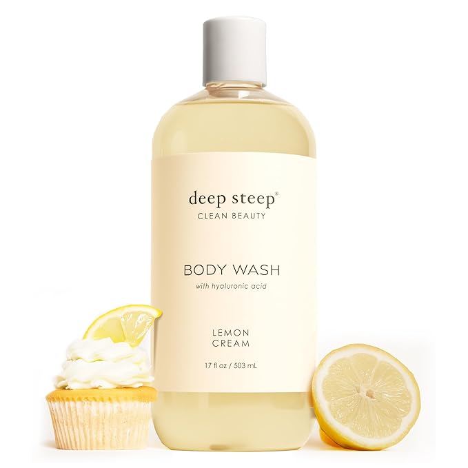 Deep Steep Lemon Cream Body Wash, Hydrating Shower Gel with Hyaluronic Acid & Shea Butter for Sensitive Skin, Bodywash for Women & Men, 17 Fl Oz, 1-Pack
