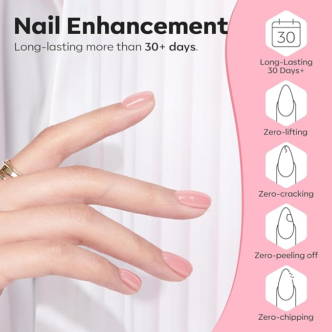 modelones Base Coat Builder Nail Gel, 2 Pcs Cover Nude and Rose Pink Gel Builder for Thickening Apex Building 8-in-One Rubber Color Base Polish Extension LED Lamp Cured 10 ml DIY Home Salon