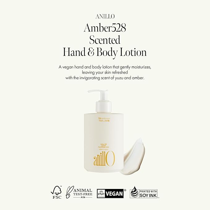 ANILLO Amber528 Body Lotion – Hydrating Yuzu & Cedarwood, Fast-Absorbing & Non-Greasy, Moisturizer with Ceramide & Hyaluronic Acid for Dry Skin, Daily Use (15.22 fl oz)