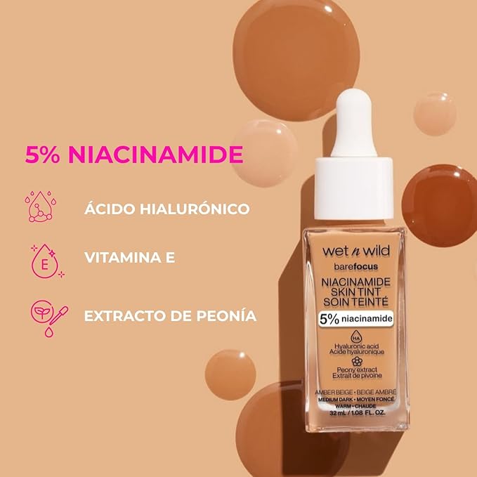 wet n wild Bare Focus Skin Tint, 5% Niacinamide Enriched, Buildable Sheer Lightweight Coverage, Natural Radiant Finish, Hyaluronic & Vitamin Hydration Boost, Cruelty-Free & Vegan - Fair Beige