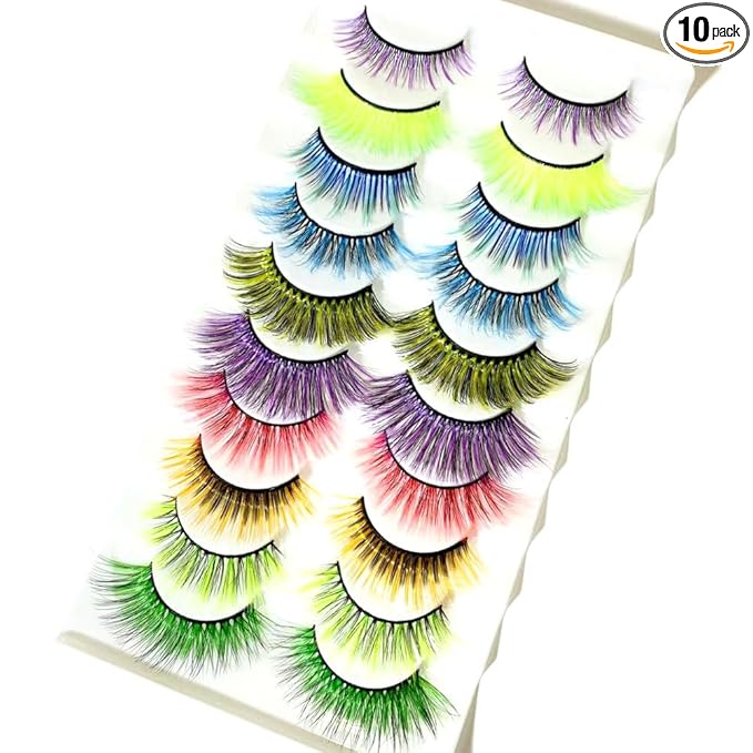 Sunniess Ombre Colored Lashes Cateye Eyelashes Fluffy Wispy Fake Lashes for Halloweens Cosplay Party Stage Make up Faux Mink False Eyelashes
