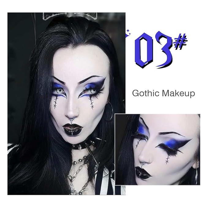 Black Blue Purple Eyeshadow Goth Makeup Palette, Matte Shimmer Dark Smoky Eyeshadow Pallet with Mirror, High Pigment White Grey Multichrome Eye Shadow for Halloween Party Witch Costume Zombie Vampire