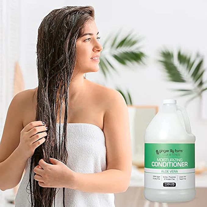 Ginger Lily Farms Club & Fitness Moisturizing Conditioner for Dry Hair, 100% Vegan & Cruelty-Free, Aloe Vera Scent, 1 Gallon (128 fl oz) Refill, white (Pack of 4)