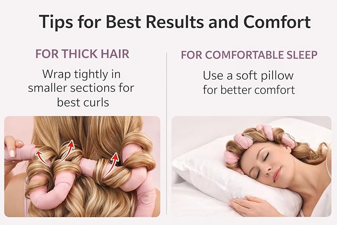 Heatless Hair Curler Set for Women - Satin No-Heat Curling Rod with 2 Scrunchies & Hair Clip, Overnight Heatless Curls for All Hair Types (Pink)