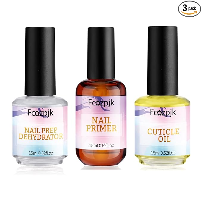 Fcozpjk Nail Dehydrator and Nail Primer with Cuticle Oil Set, Air Dry Bonding Primer for Acrylic Nails No Lift, Acid-free Prep Dehydrator, Natural Cuticle Oil for Nails, Manicure Accessories