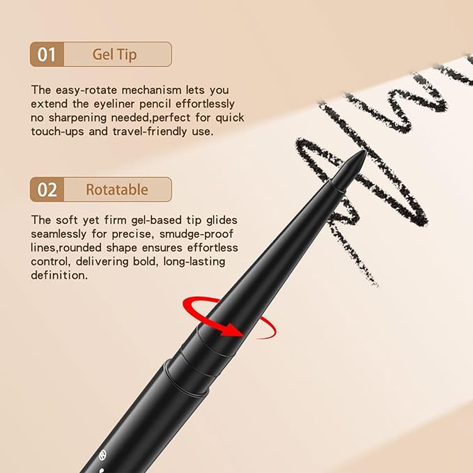 New 12 Pcs Black Eyeliner Pencil Gel Eyeliner Pen with Retractable and Waterproof Eye Liner for Bold and Defined Eye Liner（6 Brown+6 Black）