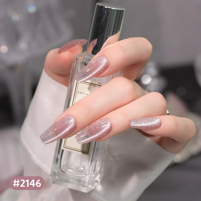 GAOY Glitter Cat Eye Gel Nail Polish Set with Magnet Pink Galaxy for Holographic Cat Eye, Salon Gel Manicure and Nail Art DIY at Home