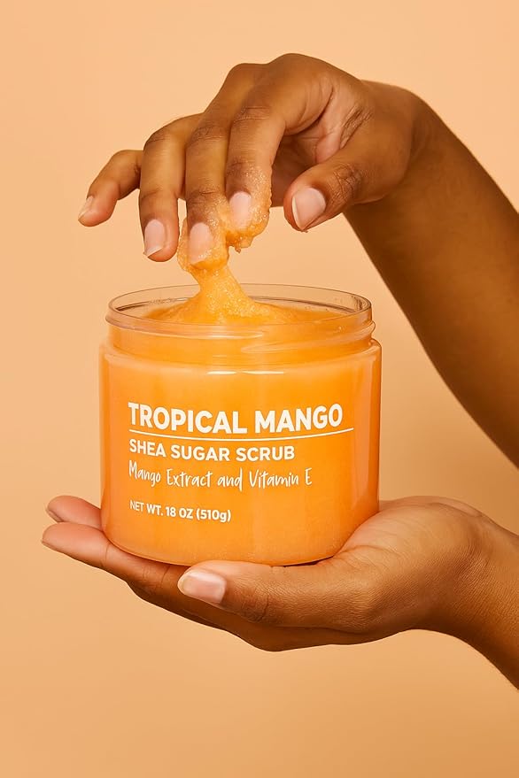 Exfoliating Shea Sugar Body Scrub with Tropical Mango Scent, 18 oz – Deep Cleansing & Moisturizing Natural Sugar Scrub for Smooth, Radiant Skin
