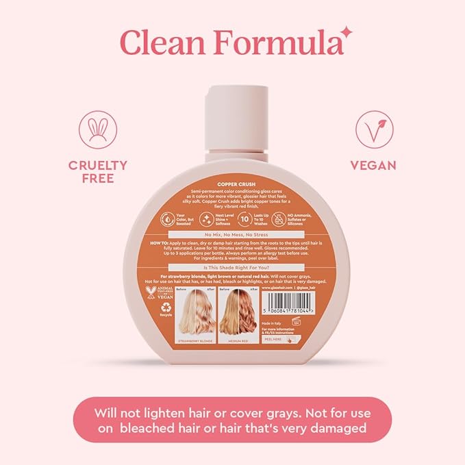 Glaze Supergloss Color Conditioning Gloss With Dispensing Pump – Hydrating Semi-Permanent Color Hair Gloss & Shine Boost – Vegan, Cruelty-Free – 6.4 fl oz - Copper Crush - Bright Copper