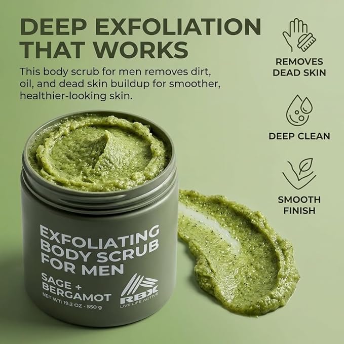 RBX Exfoliating Body Scrub For Men with Shea Butter Vitamin A and C, Moisturizing Hydrating Body Scrub for Healthy Skin
