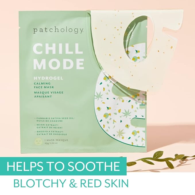 Patchology Chill Mode Hydrogel Face Mask with Cannabis Sativa Seed Oil - Gel Face Mask for Women and Men to Soothe and Moisturize Skin, Reduce Inflammation, Fight Fine Lines and Wrinkles - 1 Count