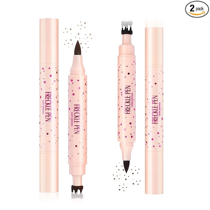 3-in-1 Freckle Stamp Freckle Pen & Eyebrow Pen : 4-Point Stamp for Natural Faux Freckles, Waterproof & Long-Lasting. Dual-Ended Multi-Tool for Brows & Sunkissed Looks (2PC Soft Brown&Dark Brown)