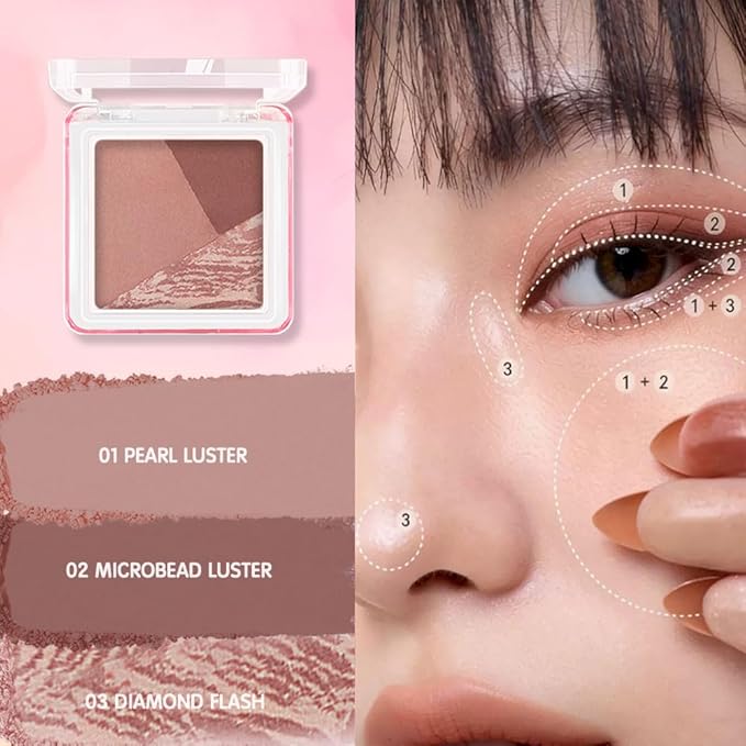 Mini Brown Red Baked Eyeshadow Palette, 3 Shade Shimmer Eye Shadow, Warm Retro Glam Makeup, Smooth Blendable & Buildable, No Fallout, Long-Lasting Daily & Evening Look, Paleta de Sombras de Ojos 05