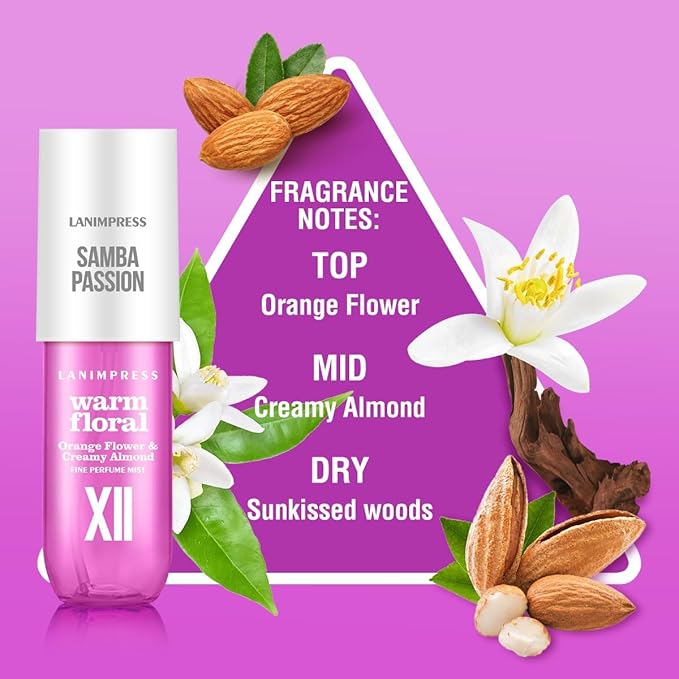2 Pack 6 fl oz Hair Mist and Body Spray for Women（Eau De Parfum）,Warm Floral Perfume No.12，With Notes of Orange Flower,Creamy Almond