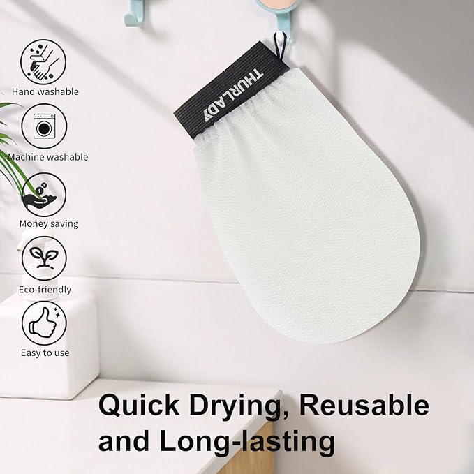 Exfoliating Glove, Korean Exfoliating Mitt Body Scrubber, Viscose Fiber Bath Shower Scrub Gloves, Dead Skin Remover for Body, Skin Care Tools for Smoother Skin, Self-Tan Prep & Removal, White