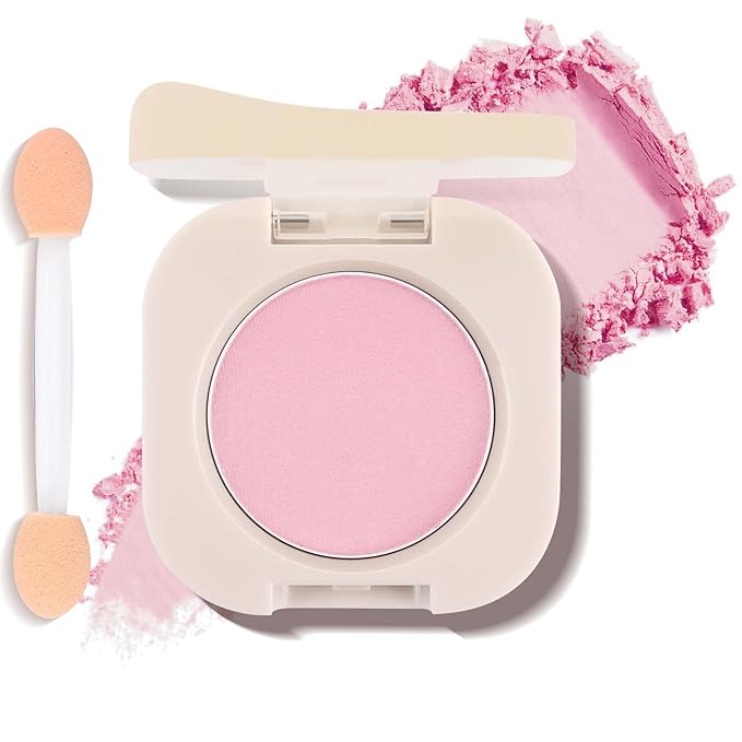 Half Pink Eyeshadow with Brush, Single Matte Multiuse Mini Eye Shadow Palette, Fine Silky Ultra-Blendable Lightweight Formula for Natural Daily Eye & Blush Eye-Shadow Palette Makeup Kit (#02)