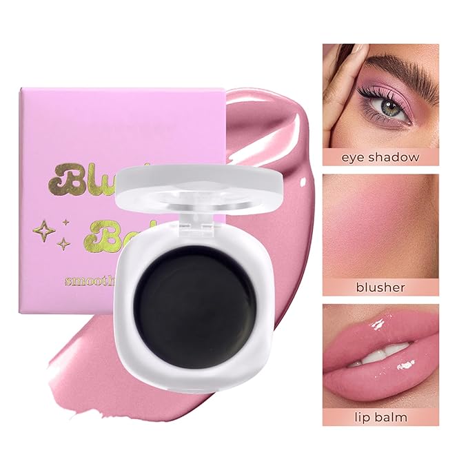 Color Changing Blush,Magical Temperature Change Powder Blusher Cream For Cheeks ，Eyes And Lips Tint Makeup,Lasting Moisturizing Rouge, Brightening, High Gloss Black Powder Blusher Cream (Pink+Rose)