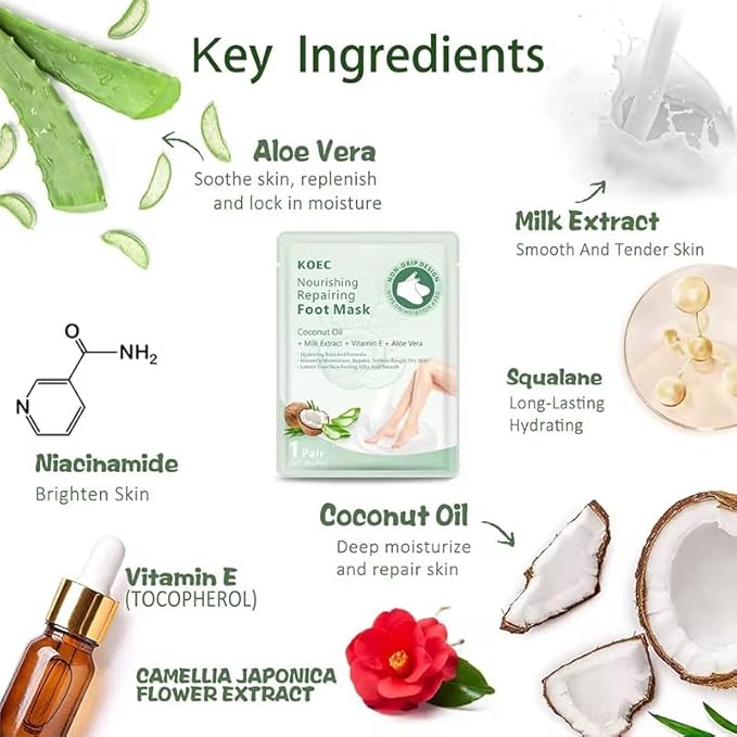 (2-Packs) Instant Repair Ultra Hydrating Foot Mask + Vitamin E, Aloe Vera, Milk Extract & 5 other Herbs | Super Moisturising & Hydrates Cracked Heels Peel Off Dead Skin | Baby Soft Feets