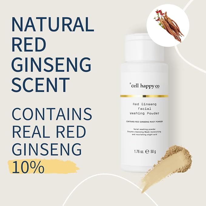 Red Ginseng Facial Washing Powder, Powder face cleanser, Enzyme cleanser, Real red ginseng 10%, Dry & Trouble skin (1.75 Oz)