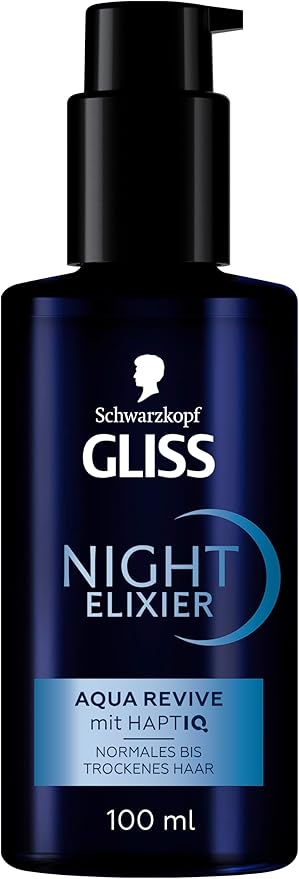 GLISS Schwarzkopf Night Elixir Aqua Revive Hair Serum, 100 ml Leave-In Overnight Hydrating Treatment with HaptiQ Micro-Bond Technology and Hyaluronic Complex for Normal to Dry Hair