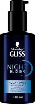 GLISS Schwarzkopf Night Elixir Aqua Revive Hair Serum, 100 ml Leave-In Overnight Hydrating Treatment with HaptiQ Micro-Bond Technology and Hyaluronic Complex for Normal to Dry Hair