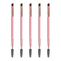 Duo Eyebrow Brush, Spoolie Brush and Angled Brow Brush Eyelash Brush for Eye Makeup. (5pcs, Pink)
