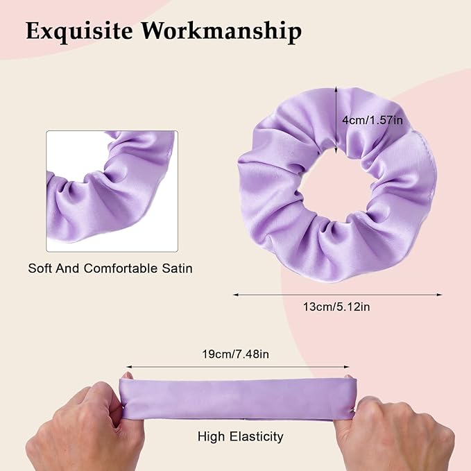 Aesthetic Satin Scrunchies for Women – 8PCS Pastel Colors Silk Hair Ties – No Crease, Frizz-Free, Soft Macaron Hair Bands for Thick & Thin Hair, Cute Stylish Hair Accessories