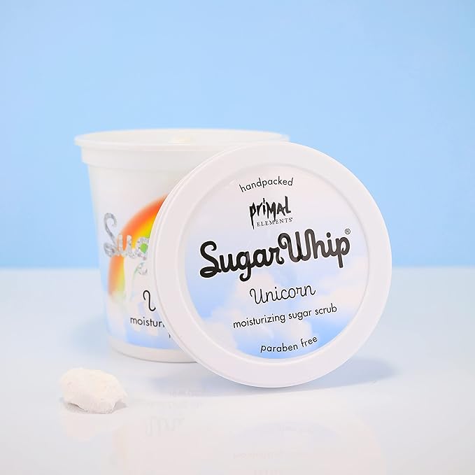 Primal Elements Sugar Scrub, Exfoliating Sugar Whip, Body Cleanser & Moisturizer, Unicorn, 10 oz Package